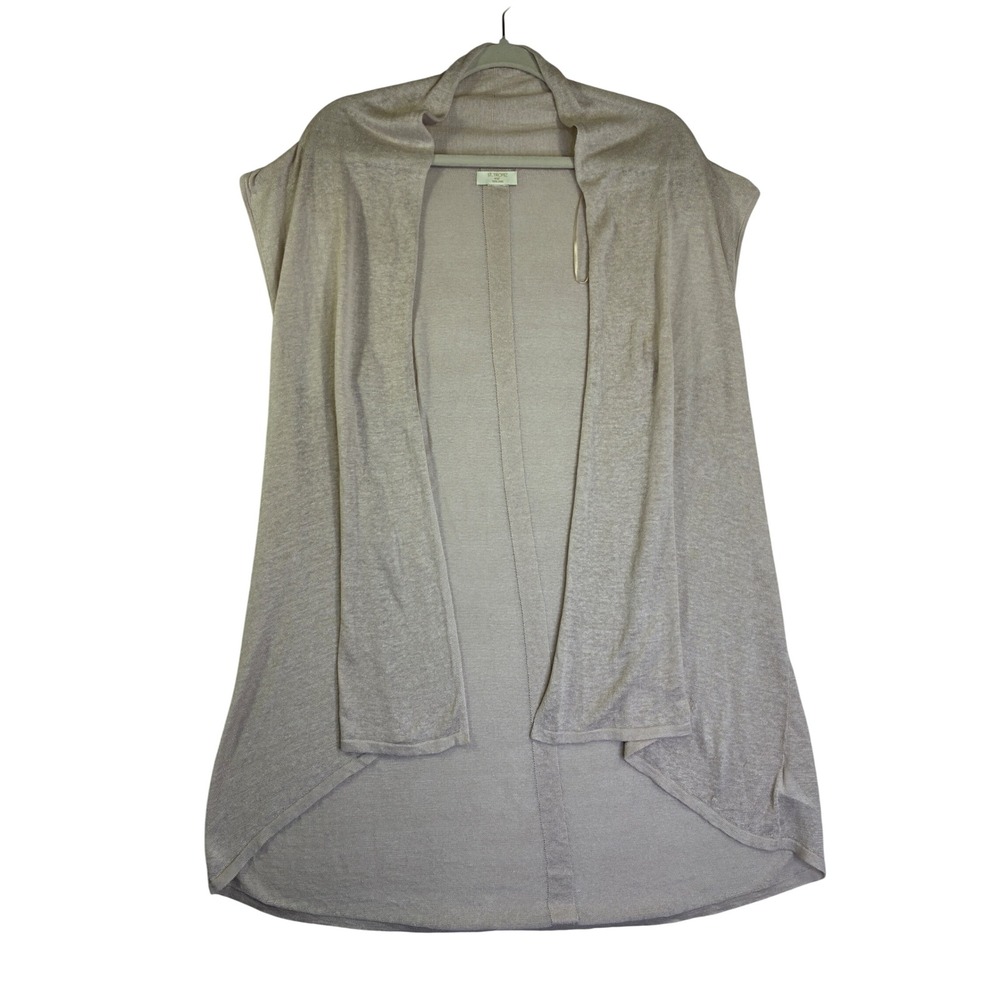 St. Tropez West 100% Linen Open Front Draped Vest Beige Sleeveless Cardigan